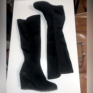 Black Knee-High Wedge Boots